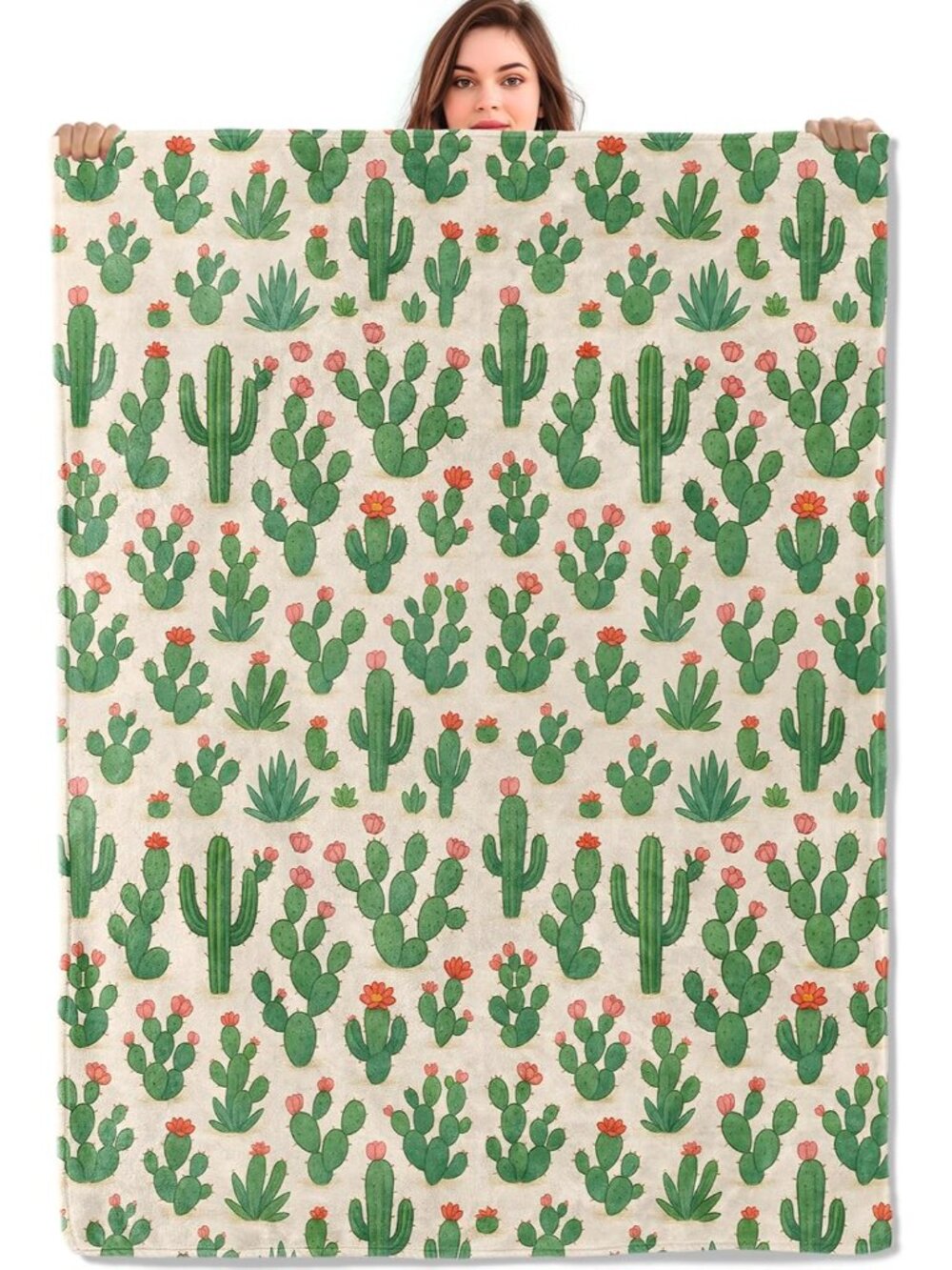 Cactus Pattern Throw Blanket, Gifts for Kids Girls, Desert Succulent Flannel Bla